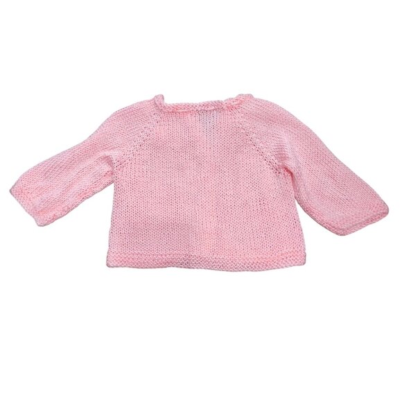 Hand Knit Girls XS 4–5 Pink Cardigan Sweater Button Front Floral Cottagecore - Picture 2 of 5